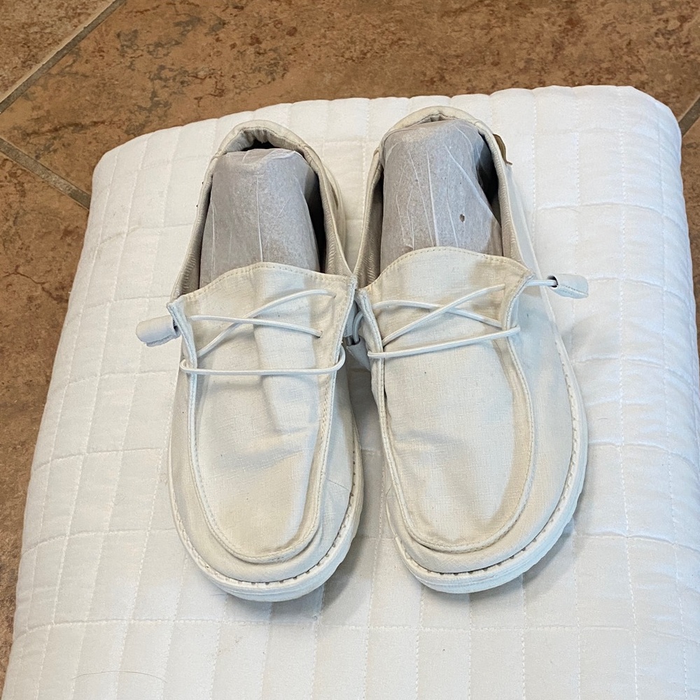 Hey Dude White Canvas Boat Shoes